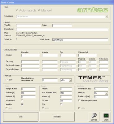 Startcenter der TEMES valve.teq Software